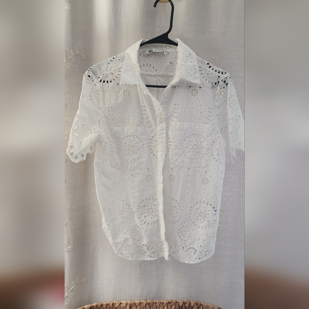 Zara White Eyelet Top